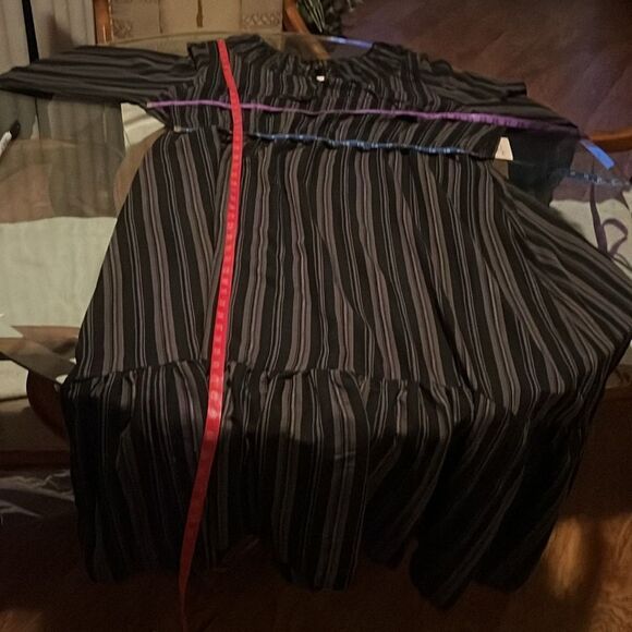 Terra & Sky Black Ruffled Tiered Dress Tie VNeck Long Bishop Sleeve Maxi Plus 3X - Picture 13 of 14